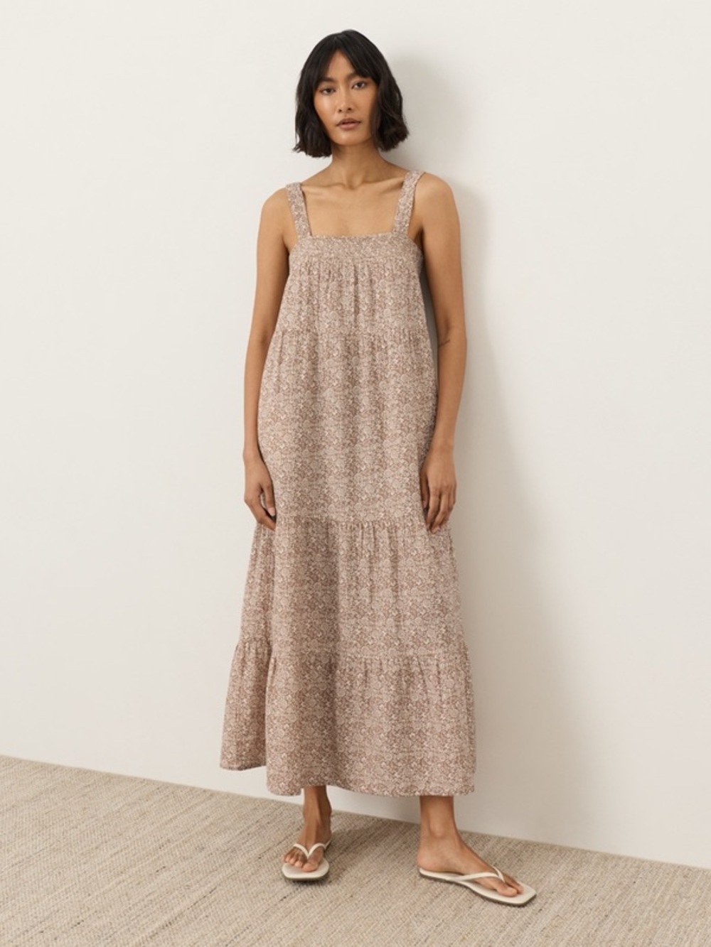 NEW PACT Organic Coastal Double Gauze Strappy Tiered Maxi Dress